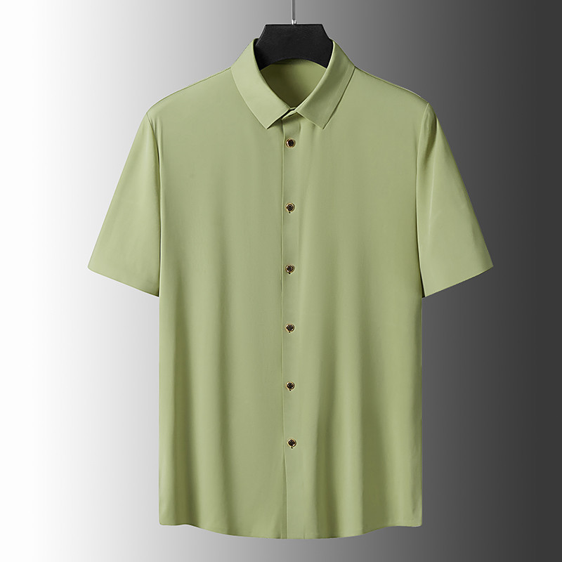 2023. gada vasaras vīriešu vienkrāsains krekls ar īsām piedurknēm Vīriešu brīvi vienrindas ikdienišķa zila krekli Vīriešu ātri nožūstošs zīda krekls L-6Xl