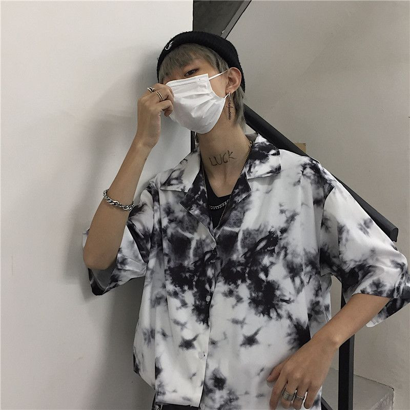 Férfi ruházat Utcai ruha divat Alkalmi lehajtható gallér, rövid ujjú nyomtatás, semleges, jóképű gombos tavaszi nyári ingek