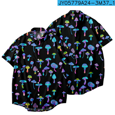 2022 Mushroom Print Φαρδύ λεπτό πουκάμισο Χαβάης Beach Style Κοντό μανίκι Παντός αγώνα Beach Couple ανδρικό πουκάμισο 2022