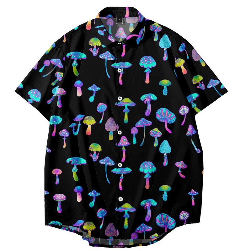 2022 Mushroom Print Φαρδύ λεπτό πουκάμισο Χαβάης Beach Style Κοντό μανίκι Παντός αγώνα Beach Couple ανδρικό πουκάμισο 2022