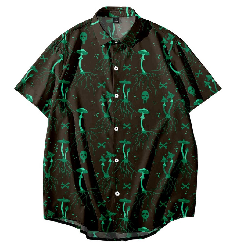 2022 Mushroom Print Φαρδύ λεπτό πουκάμισο Χαβάης Beach Style Κοντό μανίκι Παντός αγώνα Beach Couple ανδρικό πουκάμισο 2022