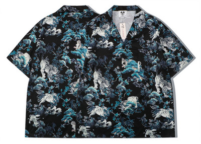 Cămăși cu mânecă scurtă Harajuku Streetwear Vintage cu imprimeu tigru pentru bărbați cu rever japonez retro Y2k Camisa haine de plajă supradimensionate