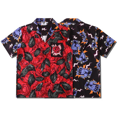 Cămăși cu mânecă scurtă Harajuku Streetwear Vintage cu imprimeu tigru pentru bărbați cu rever japonez retro Y2k Camisa haine de plajă supradimensionate