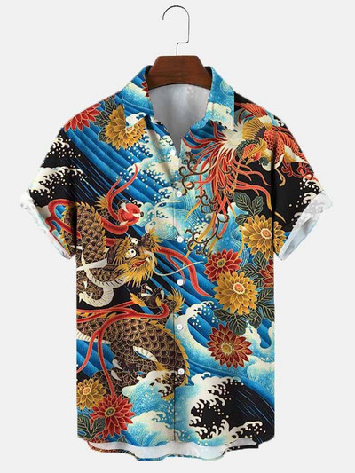Molilulu Ανδρική μόδα Vintage Ρούχα Asian Dragon Art Casual Χαβάης πουκάμισα Κινέζικο Tuteng δράκος Ανδρικά και γυναικεία αναψυχή