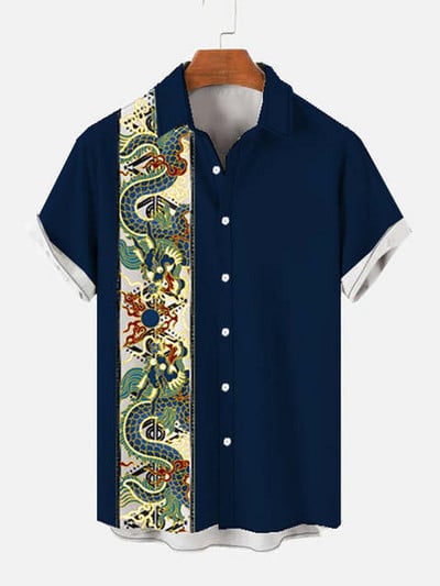 Molilulu Ανδρική μόδα Vintage Ρούχα Asian Dragon Art Casual Χαβάης πουκάμισα Κινέζικο Tuteng δράκος Ανδρικά και γυναικεία αναψυχή