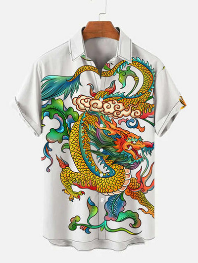 Molilulu Ανδρική μόδα Vintage Ρούχα Asian Dragon Art Casual Χαβάης πουκάμισα Κινέζικο Tuteng δράκος Ανδρικά και γυναικεία αναψυχή