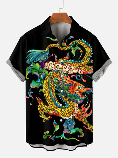 Molilulu Ανδρική μόδα Vintage Ρούχα Asian Dragon Art Casual Χαβάης πουκάμισα Κινέζικο Tuteng δράκος Ανδρικά και γυναικεία αναψυχή