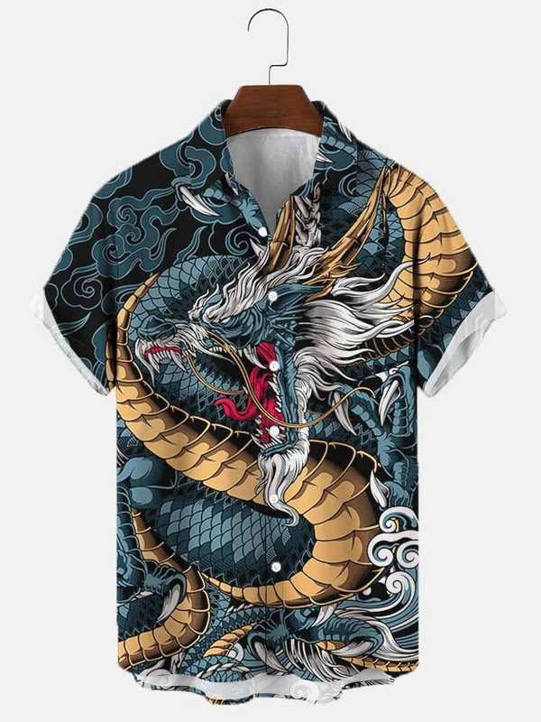 Molilulu Ανδρική μόδα Vintage Ρούχα Asian Dragon Art Casual Χαβάης πουκάμισα Κινέζικο Tuteng δράκος Ανδρικά και γυναικεία αναψυχή