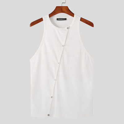 INCERUN Fashion Ανδρικά φανελάκια με μασίφ λαιμόκοψη Αμάνικα, κούφιο κουμπί, ανδρικά γιλέκα γυμναστικής 2023 Streetwear, σέξι ανδρικά ρούχα 5XL