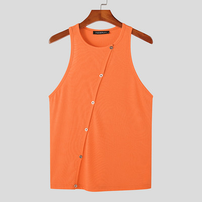 INCERUN Fashion Ανδρικά φανελάκια με μασίφ λαιμόκοψη Αμάνικα, κούφιο κουμπί, ανδρικά γιλέκα γυμναστικής 2023 Streetwear, σέξι ανδρικά ρούχα 5XL