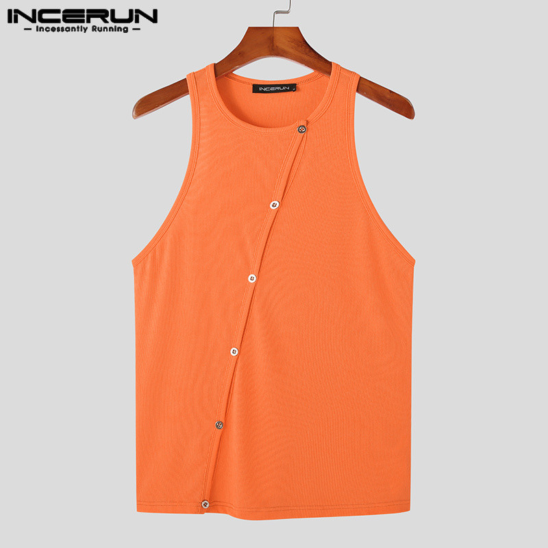 INCERUN Fashion Ανδρικά φανελάκια με μασίφ λαιμόκοψη Αμάνικα, κούφιο κουμπί, ανδρικά γιλέκα γυμναστικής 2023 Streetwear, σέξι ανδρικά ρούχα 5XL