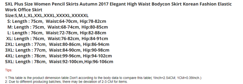 5XL Liela izmēra sieviešu zīmuļu svārki 2017. gada rudens Eleganti Bodycon Svārki Korejas modes elastīgi Darba biroja svārki