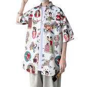 Vasaras jauni vīriešu krekli Japāņu modes topi ar īsām piedurknēm Krekli Ikdienas vīriešu apģērbi Ielu apģērbi Trend Print Ziedu krekli vīriešiem