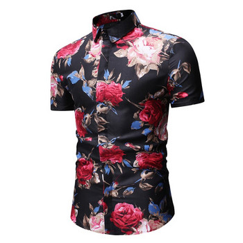 Лятна модна мъжка риза Slim Fit Floral риза с къс ръкав Тенденция на мъжкото облекло Ежедневни мъжки ризи на цветя