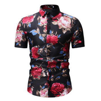 Лятна модна мъжка риза Slim Fit Floral риза с къс ръкав Тенденция на мъжкото облекло Ежедневни мъжки ризи на цветя