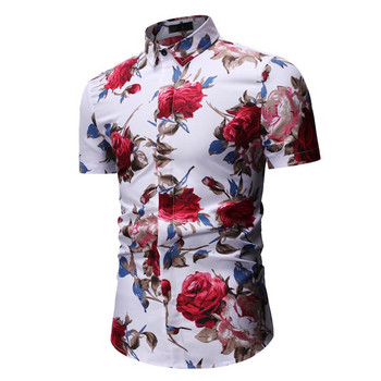 Лятна модна мъжка риза Slim Fit Floral риза с къс ръкав Тенденция на мъжкото облекло Ежедневни мъжки ризи на цветя