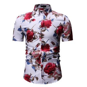 Лятна модна мъжка риза Slim Fit Floral риза с къс ръкав Тенденция на мъжкото облекло Ежедневни мъжки ризи на цветя