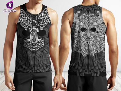 3D Print Viking Mees Sõdalane Tugevam Vest Lahe ujumine Hip Hop Meeste Tankitopsid Jooksu alussärk Kodu Sport Pllover Lühikeste varrukatega