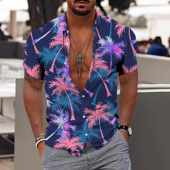 Μόδα Χαβάης Ανδρικό πουκάμισο τρισδιάστατο τύπωμα δέντρου καρύδας Καλοκαιρινό casual κοντά μανίκια ρούχα Street Fashion υψηλής ποιότητας Ανδρικά μπλουζάκια