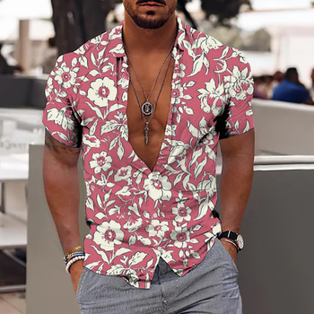 Μόδα Χαβάης Ανδρικό πουκάμισο τρισδιάστατο τύπωμα δέντρου καρύδας Καλοκαιρινό casual κοντά μανίκια ρούχα Street Fashion υψηλής ποιότητας Ανδρικά μπλουζάκια