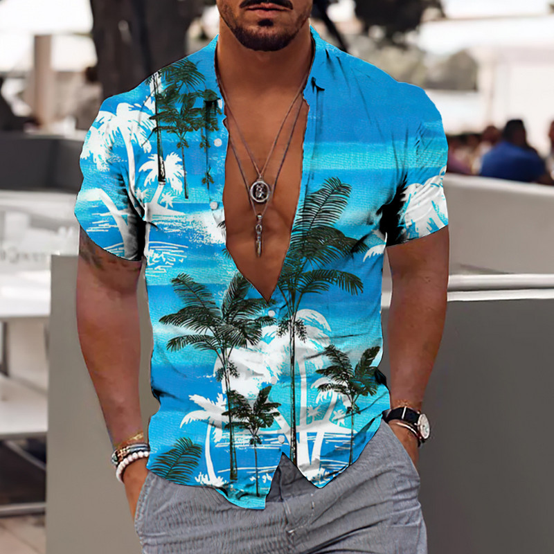 Modes havajiešu vīriešu krekls ar 3d kokosriekstu koku apdruku vasaras ikdienišķs ar īsām piedurknēm Ielu modes apģērbi Augstas kvalitātes vīriešu tops