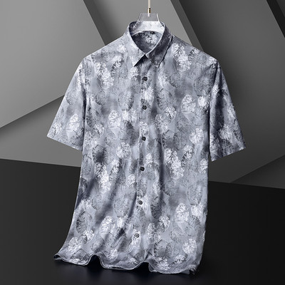 Ανδρικά πουκάμισα BROWON για καλοκαίρι 2023 Νέο ελαστικό πουκάμισο από ίνες μπαμπού Ανδρικά πουκάμισα ρετρό μόδας με κοντό μανίκι πουκάμισα με γυριστό γιακά