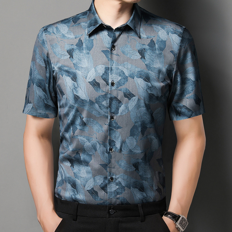 Ανδρικά πουκάμισα BROWON για καλοκαίρι 2023 Νέο ελαστικό πουκάμισο από ίνες μπαμπού Ανδρικά πουκάμισα ρετρό μόδας με κοντό μανίκι πουκάμισα με γυριστό γιακά