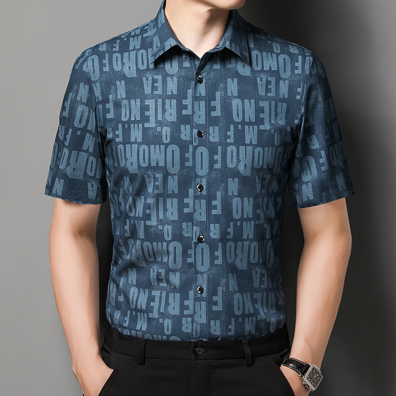 Ανδρικά πουκάμισα BROWON για καλοκαίρι 2023 Νέο ελαστικό πουκάμισο από ίνες μπαμπού Ανδρικά πουκάμισα ρετρό μόδας με κοντό μανίκι πουκάμισα με γυριστό γιακά