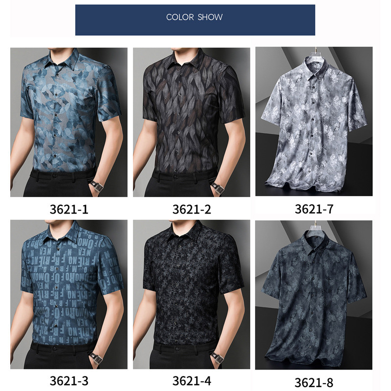 Ανδρικά πουκάμισα BROWON για καλοκαίρι 2023 Νέο ελαστικό πουκάμισο από ίνες μπαμπού Ανδρικά πουκάμισα ρετρό μόδας με κοντό μανίκι πουκάμισα με γυριστό γιακά