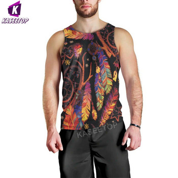 Harajuku 3D Print Feather Native Pattern Vest Cool Swim Hip Hop Мъжки потници Running Undershirt Home Sport Short Sleeve Style9