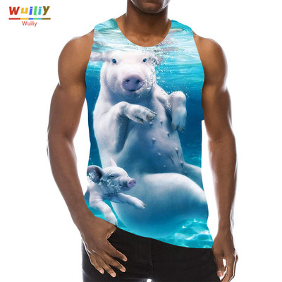 Animal Tops Vīriešiem Vasaras cūku grafikas 3D Print Funny Vese Bezpiedurknēm Sporta T-krekls Hip Hop Tees Sporta zāles pludmales T krekls