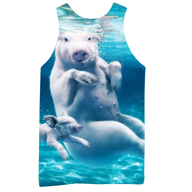 Animal Tops Vīriešiem Vasaras cūku grafikas 3D Print Funny Vese Bezpiedurknēm Sporta T-krekls Hip Hop Tees Sporta zāles pludmales T krekls