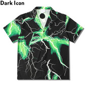 Sötét ikonra villogó nyomtatású póló Férfi Nyári Vékony anyagú Hawaii ingek Férfi Férfi felső