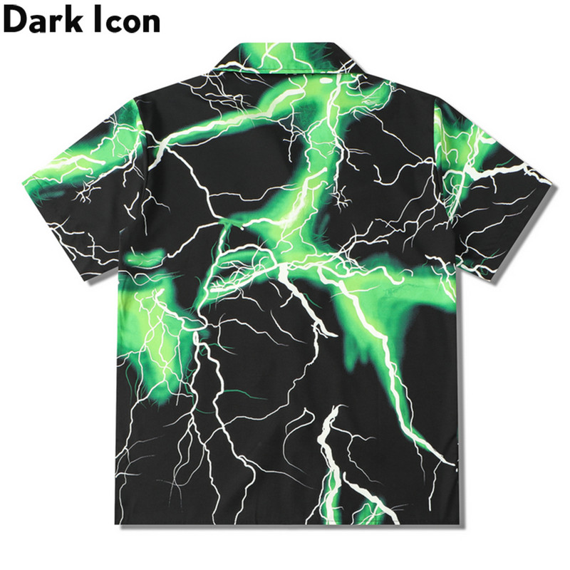 Sötét ikonra villogó nyomtatású póló Férfi Nyári Vékony anyagú Hawaii ingek Férfi Férfi felső