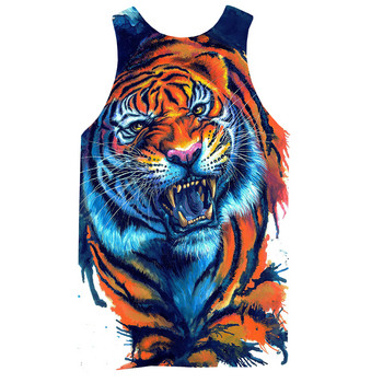 Мъжки потници с графика на тигър 3D Cool Beasts Топ празнична плажна тениска Хип-хоп без ръкави Gym Boy Streetwear Нова жилетка