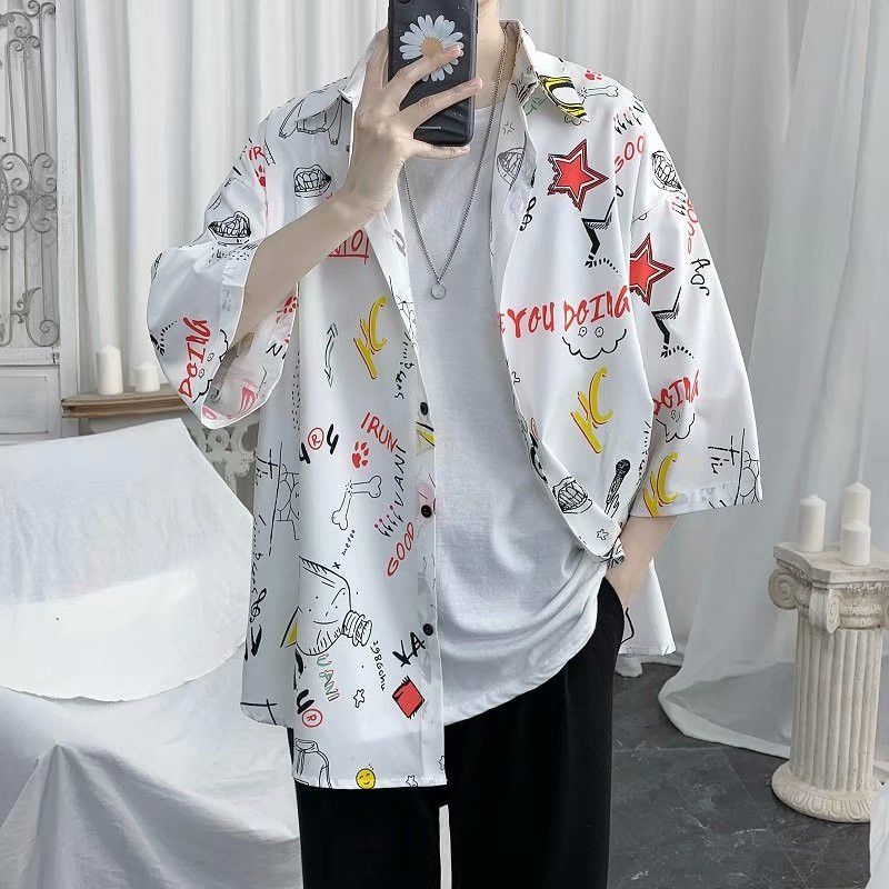 Καλοκαιρινά ανδρικά πουκάμισα Ιαπωνία μόδα Streetwear Κοντομάνικα γραφικά πουκάμισα Ανδρικά πουκάμισα Casual trend Harajuku ανδρικά ρούχα Μπλουζάκια Ανδρικά πουκάμισα