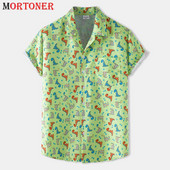 Jauki dinozauru apdrukas havajiešu pludmales krekls vīriešu 2021. gada vasaras jauni īsām piedurknēm Tropical Aloha krekli Ikdienas brīvdienu apģērbs