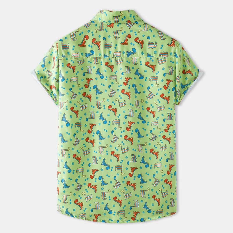 Jauki dinozauru apdrukas havajiešu pludmales krekls vīriešu 2021. gada vasaras jauni īsām piedurknēm Tropical Aloha krekli Ikdienas brīvdienu apģērbs