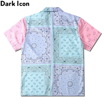 Тъмна икона Bandana Patchwork Polo Shirt Men Color Contrast Мъжки ризи Мъжка блуза Streetwear Дрехи