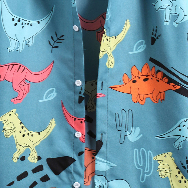 Ανδρικό καλοκαιρινό πουκάμισο Beach Style Dinosaur εμπριμέ Χαβάης πουκάμισα Casual κοντό μανίκι μπλούζες με γιακά μπλούζες Boy Tops Camisa Homme