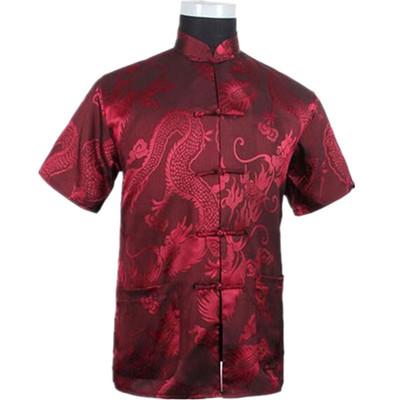 Cămașă de vară pentru bărbați chinezești Burgundy, de înaltă calitate, din raion de mătase, Kung Fu Tai Chi, cămăși Plus Size ML XL XXL XXXL M061308