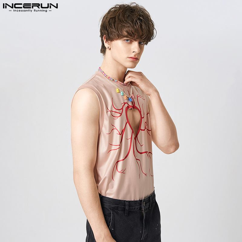 2023 maiuri pentru bărbați cu imprimeu scobit cu decolteu în V, veste casual fără mâneci, bărbați, personalitate de vară, topuri de modă sexy, S-5XL INCERUN