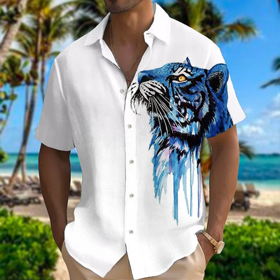 Hawaii Férfi Oroszlán ingek Színes divat Állati 3D nyomtatás Ruházat ing Napi kaukális nyári Corinthians testes alkalmi ruha