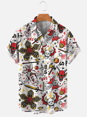 Hawaii For Shirts Men Ежедневни къси ръкави Streetwear Хуманитарна тематика Дрехи Летни извънгабаритни горнища Harajuku Отложна яка