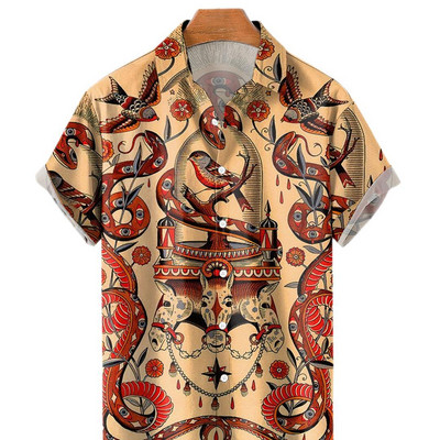 Havajské košele pre mužov, ležérne, krátke rukávy, streetwear, humanitné témy, oblečenie, letné, nadrozmerné topy, Harajuku, golier s odklopením