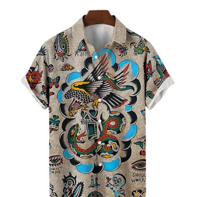 Havajské košele pre mužov, ležérne, krátke rukávy, streetwear, humanitné témy, oblečenie, letné, nadrozmerné topy, Harajuku, golier s odklopením