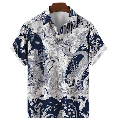 Havajské košele pre mužov, ležérne, krátke rukávy, streetwear, humanitné témy, oblečenie, letné, nadrozmerné topy, Harajuku, golier s odklopením