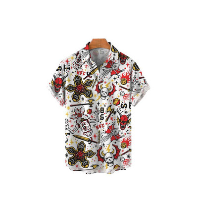 Havajské košele pre mužov, ležérne, krátke rukávy, streetwear, humanitné témy, oblečenie, letné, nadrozmerné topy, Harajuku, golier s odklopením