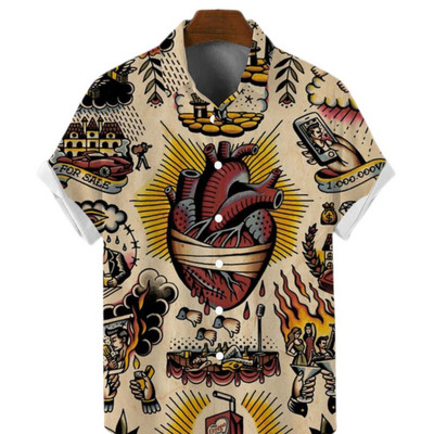 Havajské košele pre mužov, ležérne, krátke rukávy, streetwear, humanitné témy, oblečenie, letné, nadrozmerné topy, Harajuku, golier s odklopením