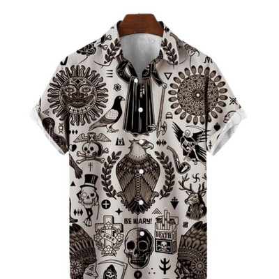 Havajské košele pre mužov, ležérne, krátke rukávy, streetwear, humanitné témy, oblečenie, letné, nadrozmerné topy, Harajuku, golier s odklopením